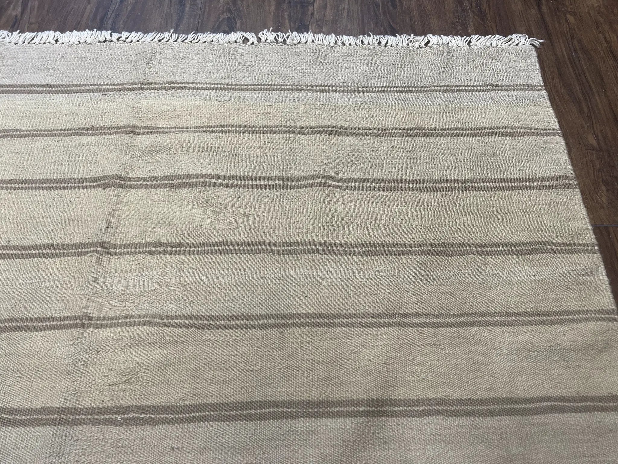 New Turkish Kilim Rug 5x8 Flatweave Carpet, Bohemian Rug, Contemporary Rug, Hand Woven, Wool Area Rug, Gray and Taupe, Striped Pattern by Jewel Rugs