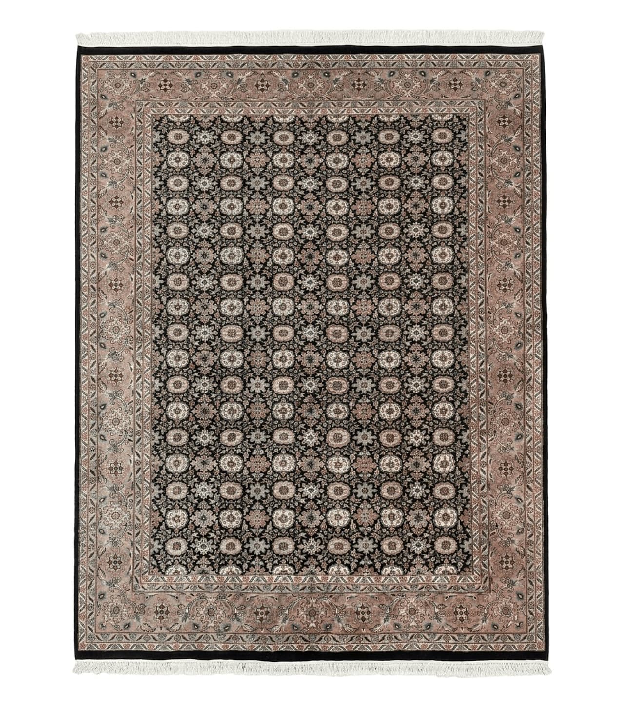 Indo Persian Rug 9x12, Vintage Handmade Wool Carpet, Repeated Allover Motif, Navy Blue and Pink by Jewel Rugs