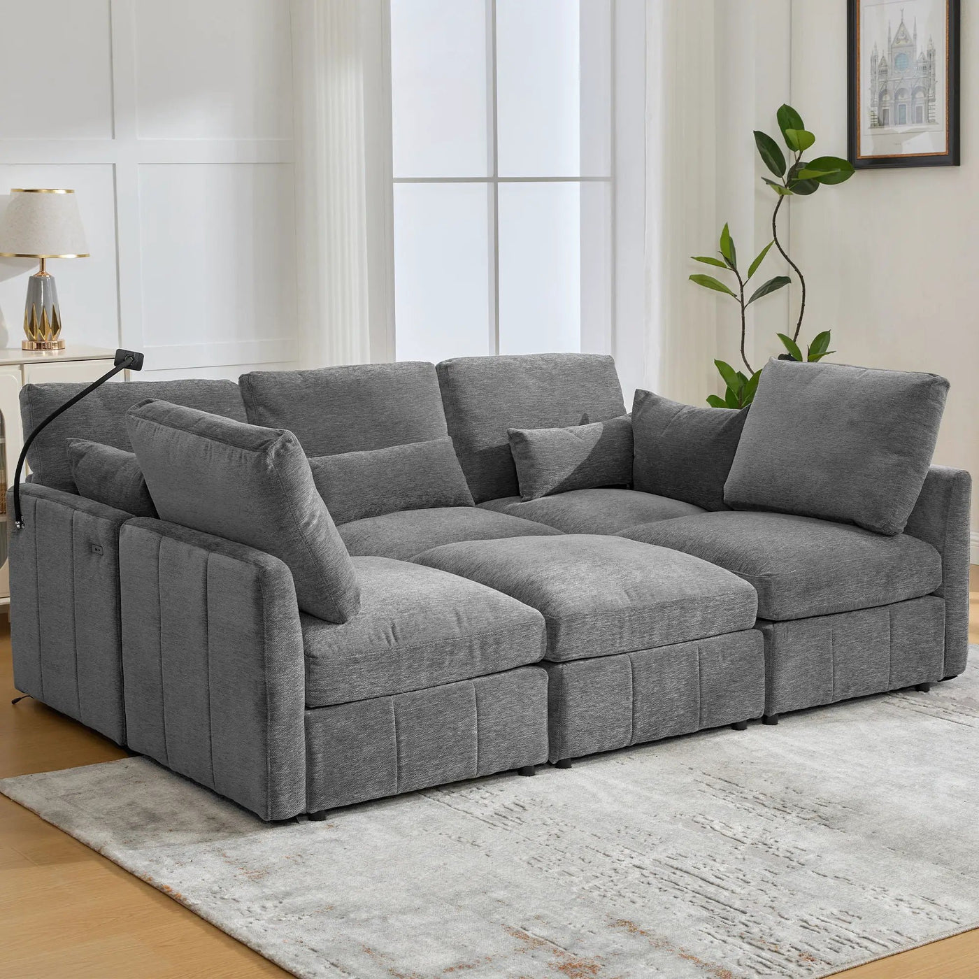 Modern Modular U-Shaped Sofa Bed With Movable Ottoman, USB Ports, Phone Holder by Unique Piece Furniture
