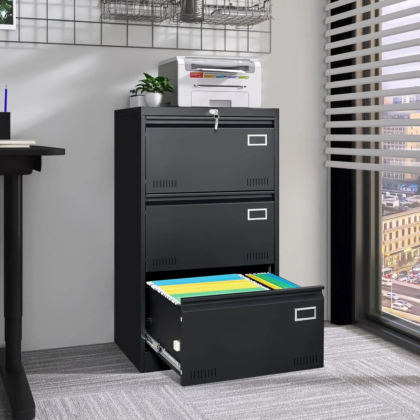 Filing Cabinet Lateral File Cabinet 3 Drawer, Locking Metal File Cabinets Three Drawer, Office Filing Cabinet With Lock Drawers For Home Office by Unique Piece Furniture