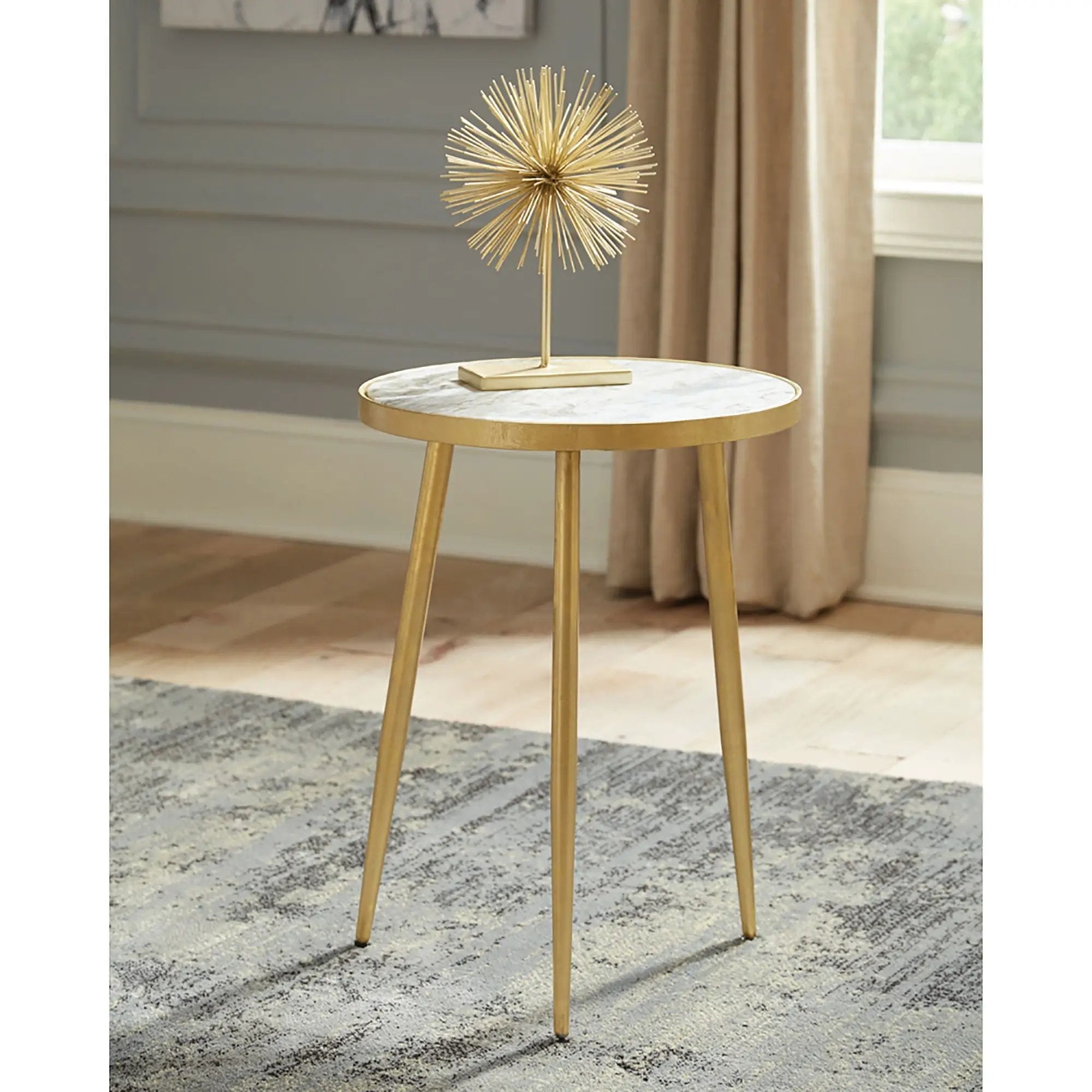 Delilah - Marble And Table Elegant Round Design With Polished - White / Gold by HouseOfZazla