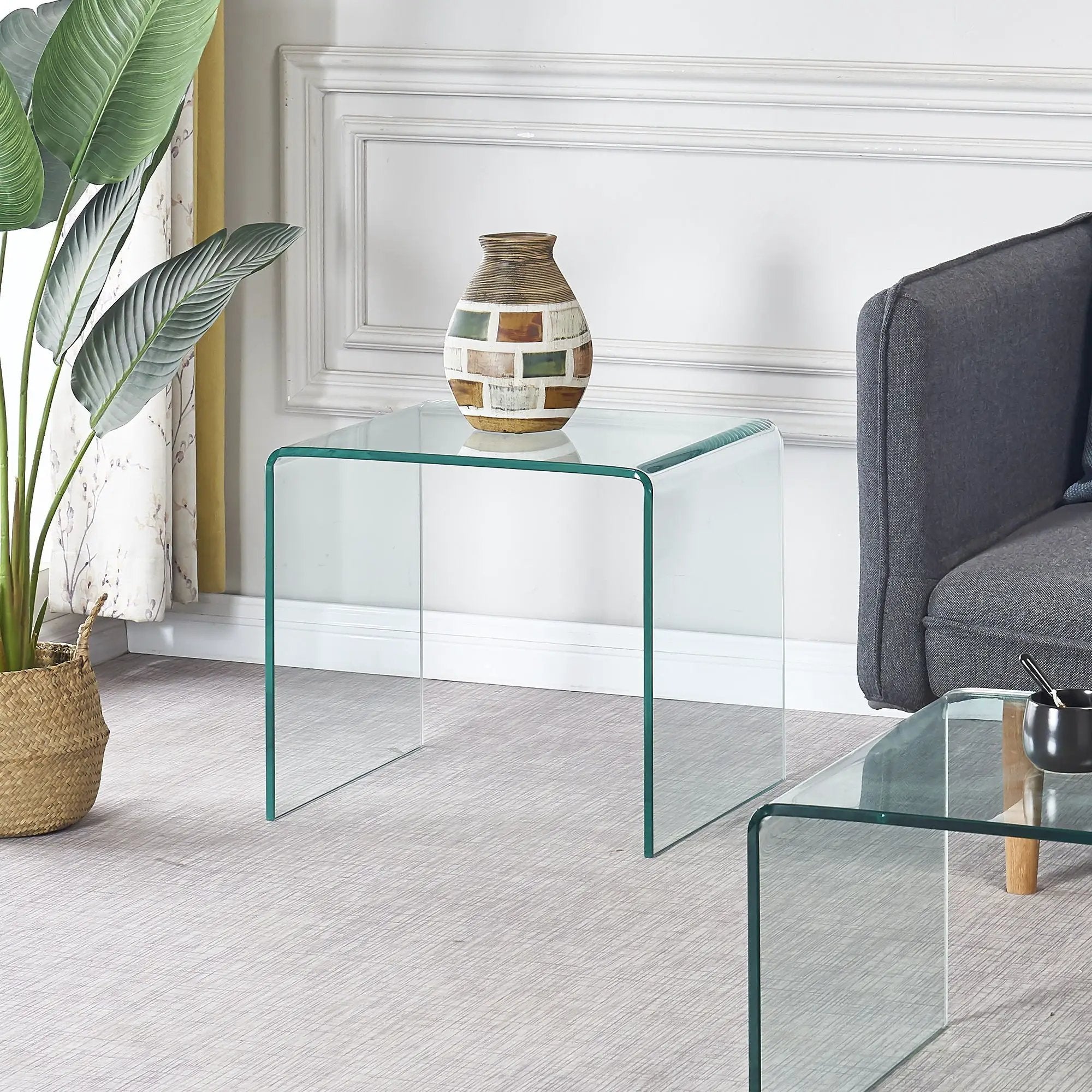 Tempered Bent Glass Sidetable, Transparent End Table, Sofa Table, Premium Glass, Multi Purpose Design - Transparent by Unique Piece Furniture