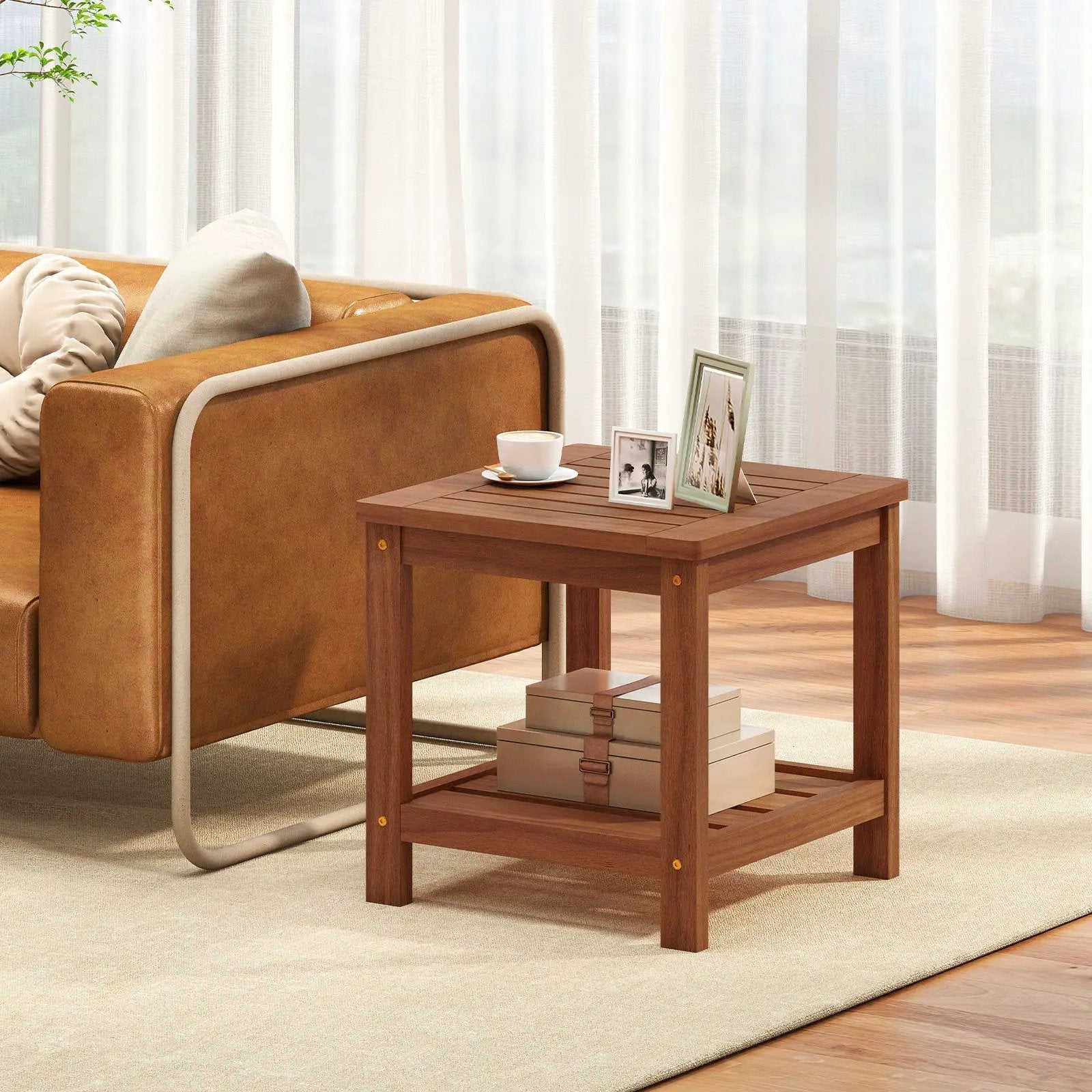 2-Tier Outdoor Side Table with Storage Shelf for Patio by DirectDeals