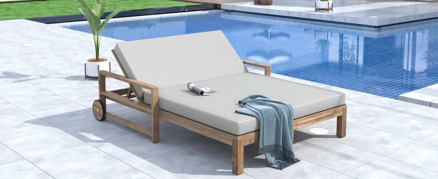TREXM 1-Piece Farmhouse Wooden Outdoor Sunbed for 2 People by HouseOfZazla