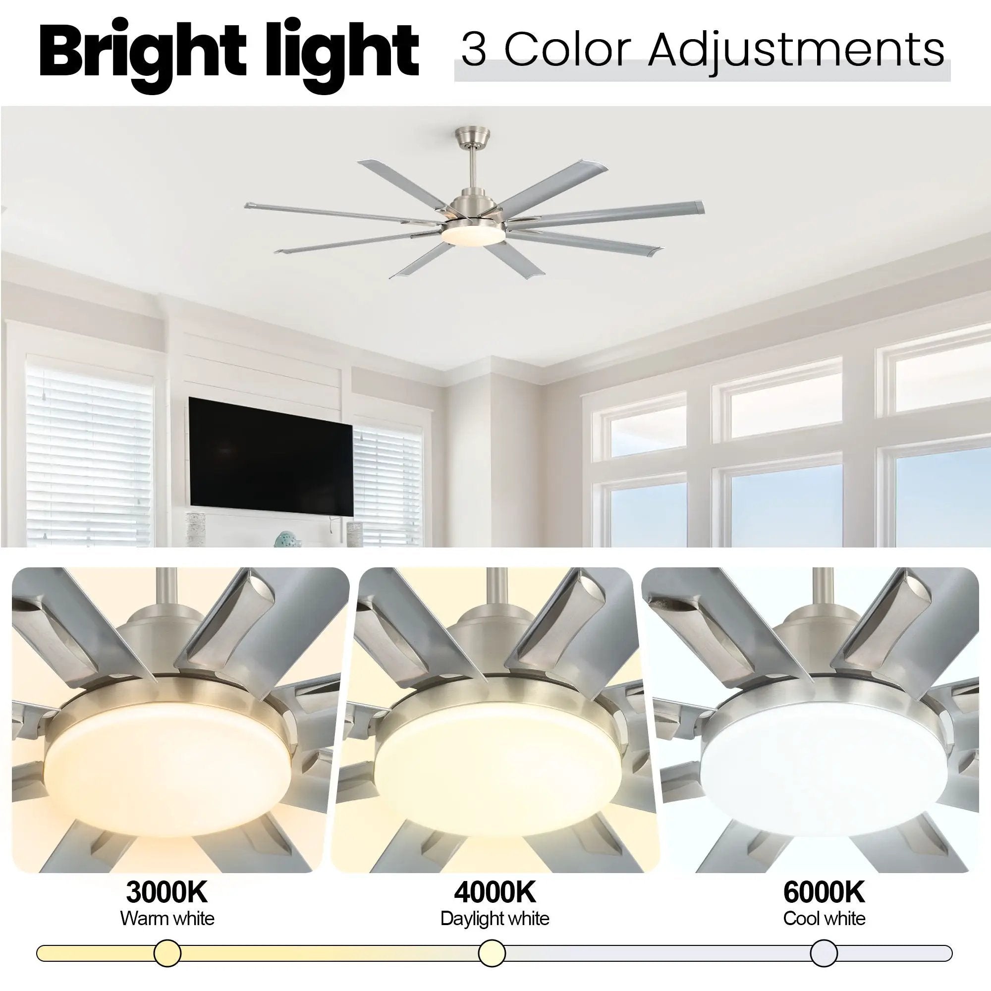 DC Motor Ceiling Fan With Dimmable Light And 8 Blade Aluminum Blades - Nickel by Unique Piece Furniture