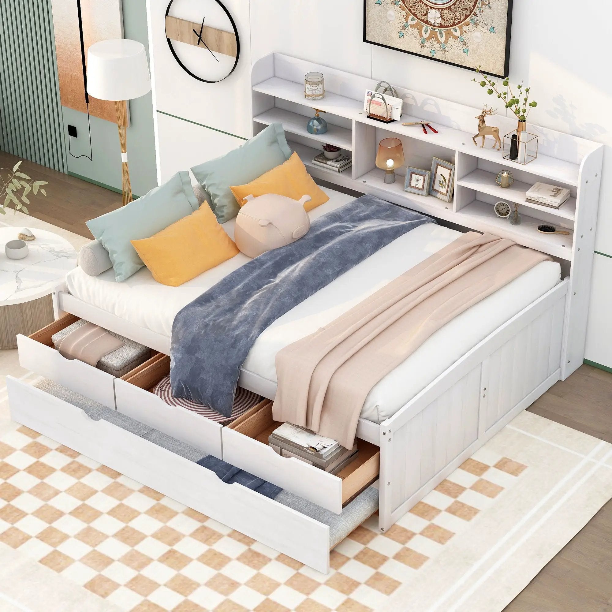 Captain Bed With Built In Bookshelves, 3 Storage Drawers, And Trundle by Unique Piece Furniture
