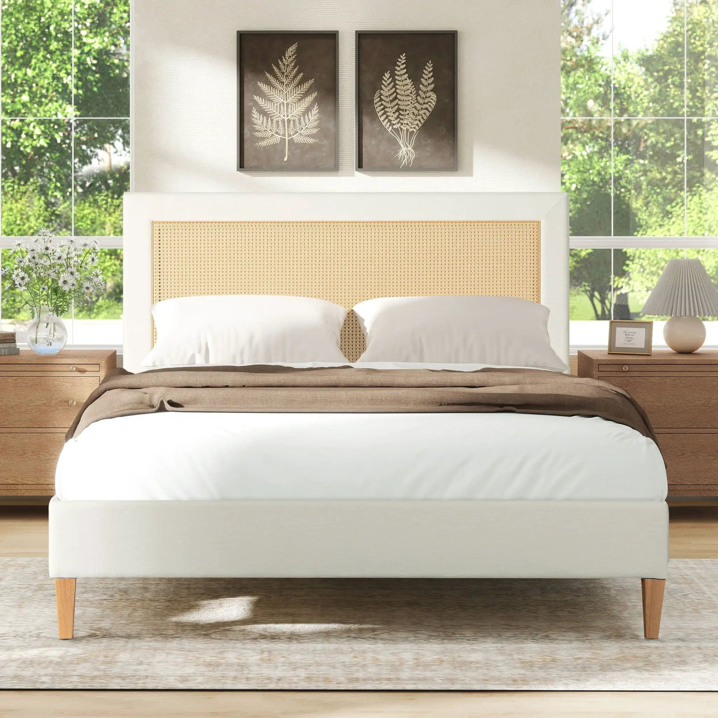 Haley - Upholstered Cane Back Platform Bed by HouseOfZazla