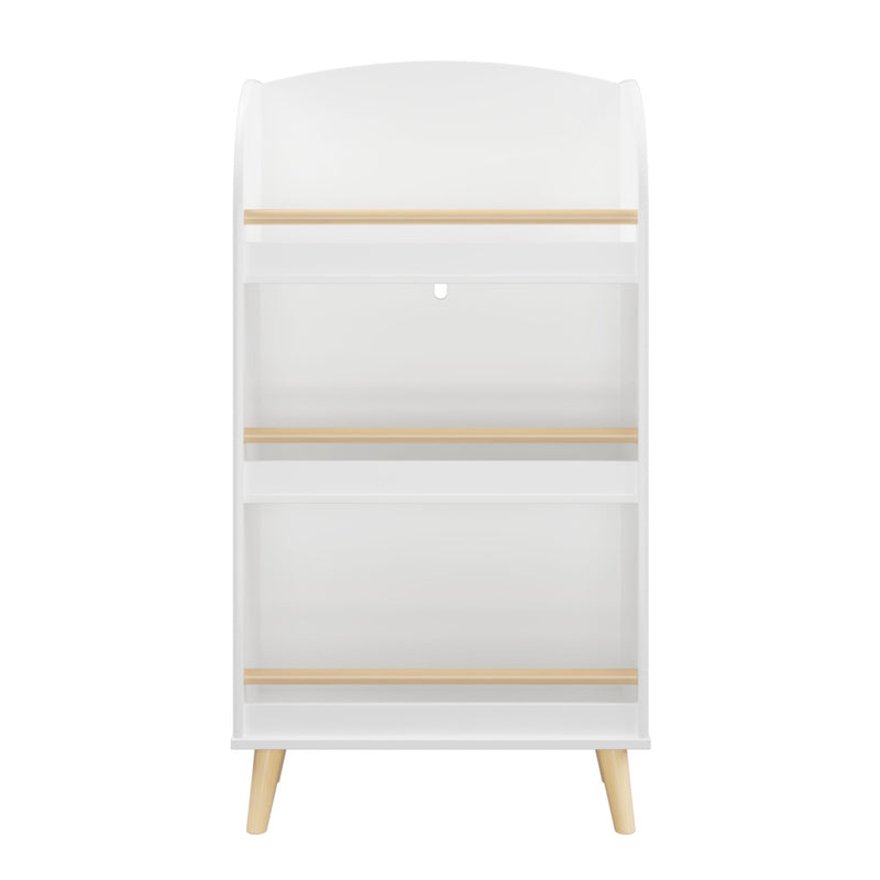 White 3-Tier Bookshelf with Toy Storage - MDF & Pine Construction