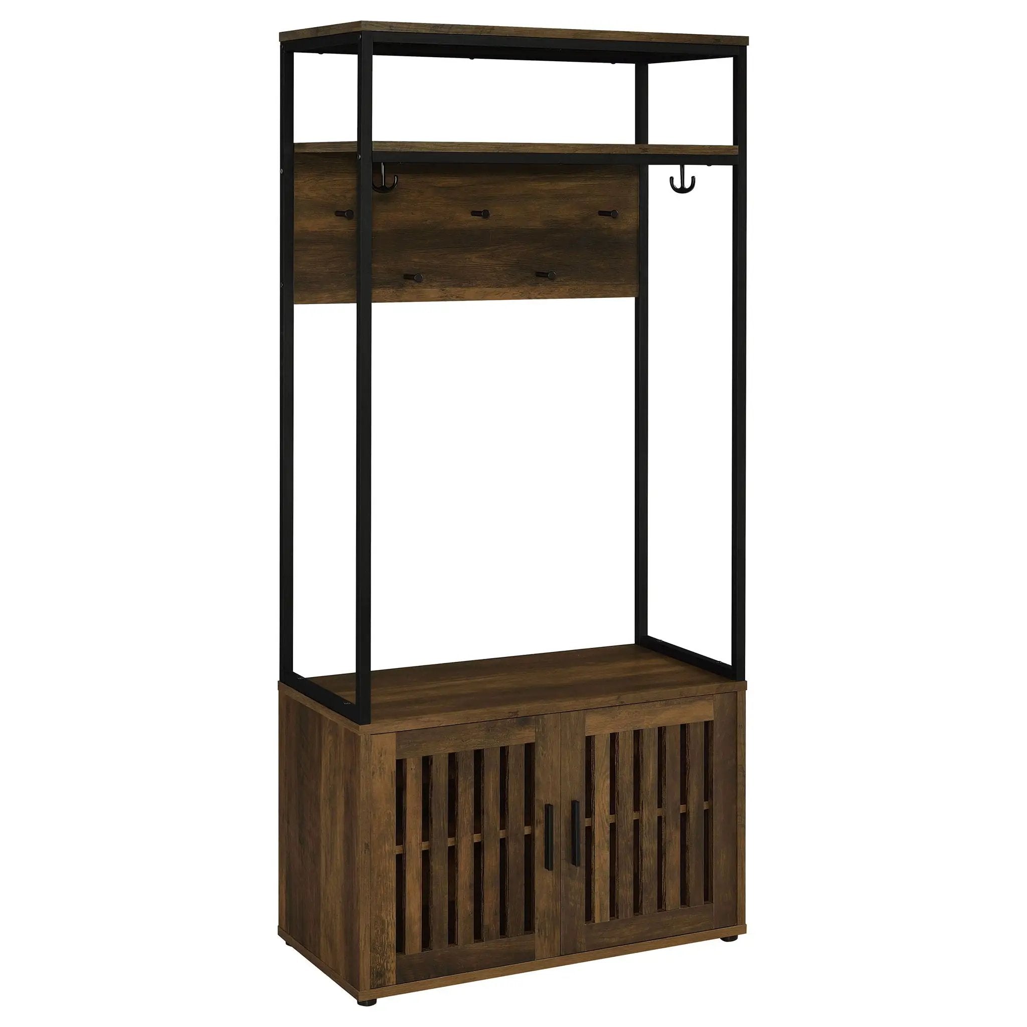 Quincy 2-door Coat Rack Hall Tree Storage Bench Dark Pine by Unique Piece Furniture