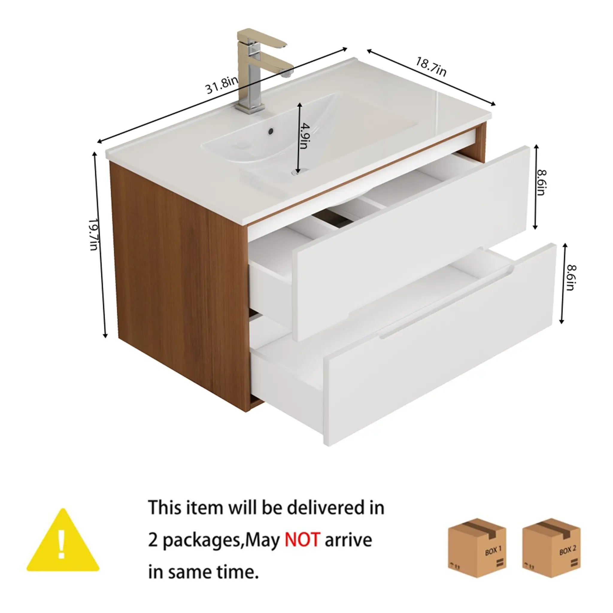 32-Inch Wall-Mounted Bathroom Vanity With Sink Combo by HouseOfZazla
