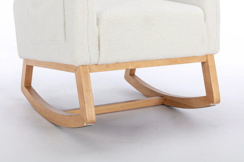 Teddy Fabric Rocking Chair With Packet Wood Legs - Ivory by HouseOfZazla