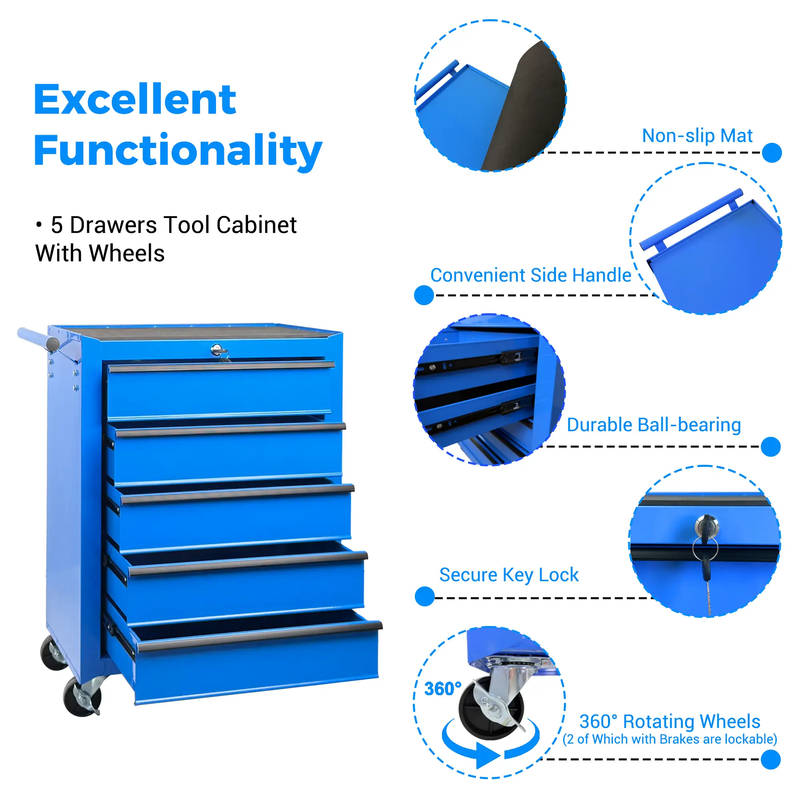 Rolling Metal Tool Chest with 5 Drawers, Blue by HouseOfZazla