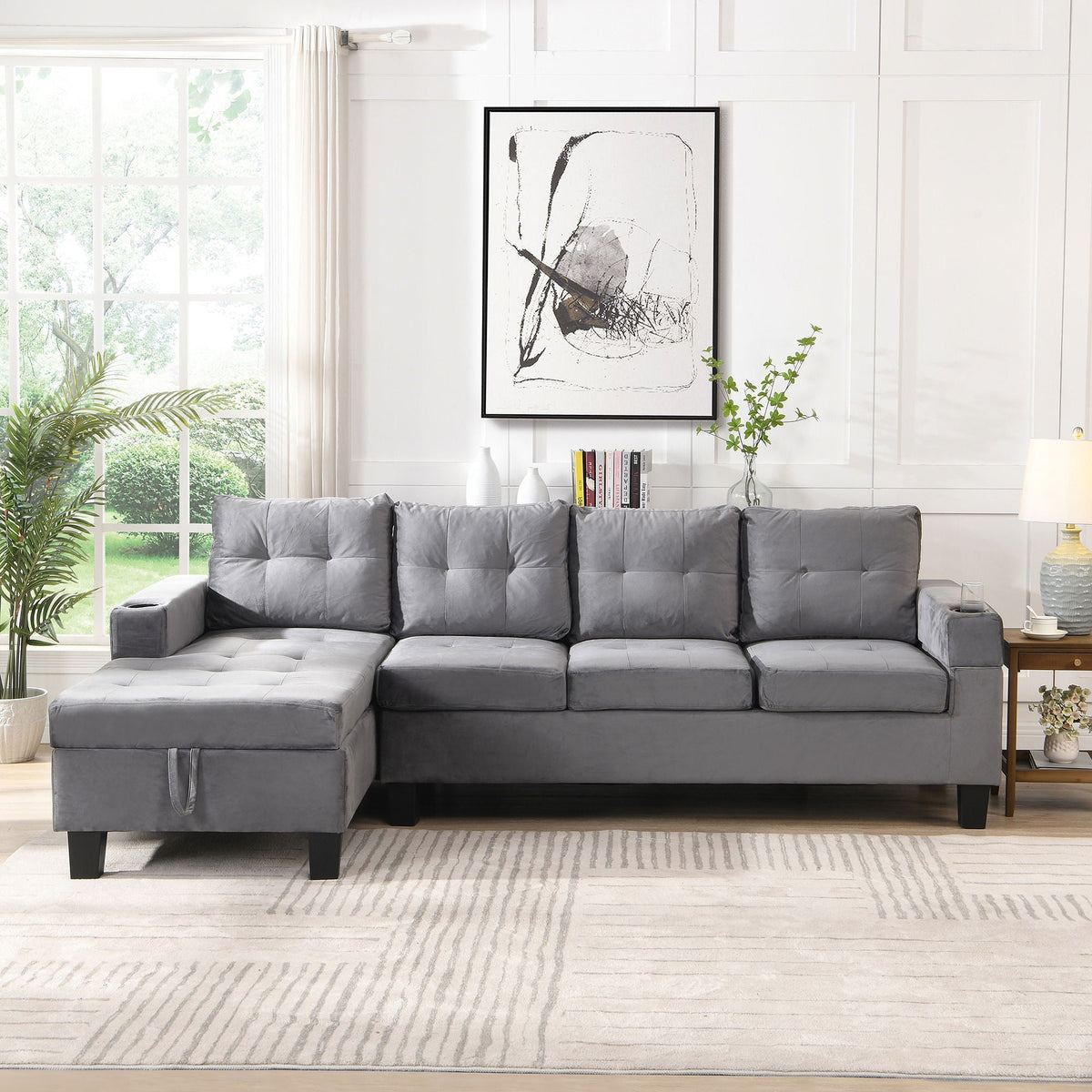 Modern Sectional Sofa Set With L Shape Chaise Lounge and Storage - Dark Gray, photo 7 of 30