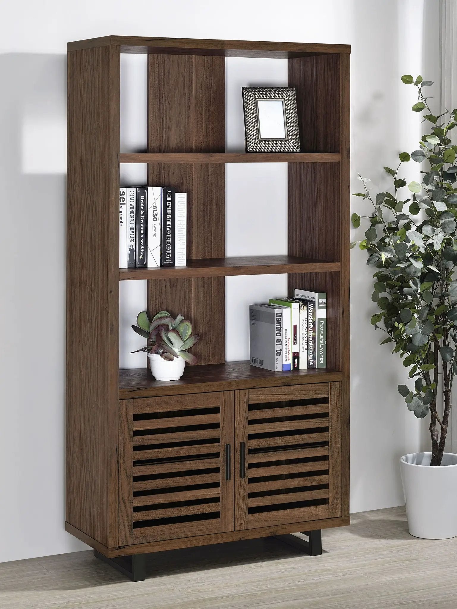 Maddox 71-inch 3-shelf Cabinet Bookcase Walnut by Unique Piece Furniture