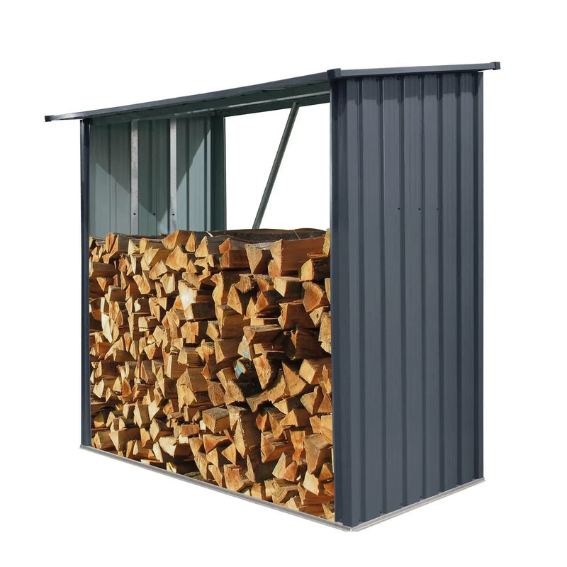 Outdoor Steel Firewood Rack, Open Wood Shed With Sloped Roof For Firewood, Pellet, Or Lumber Storage - Black by HouseOfZazla