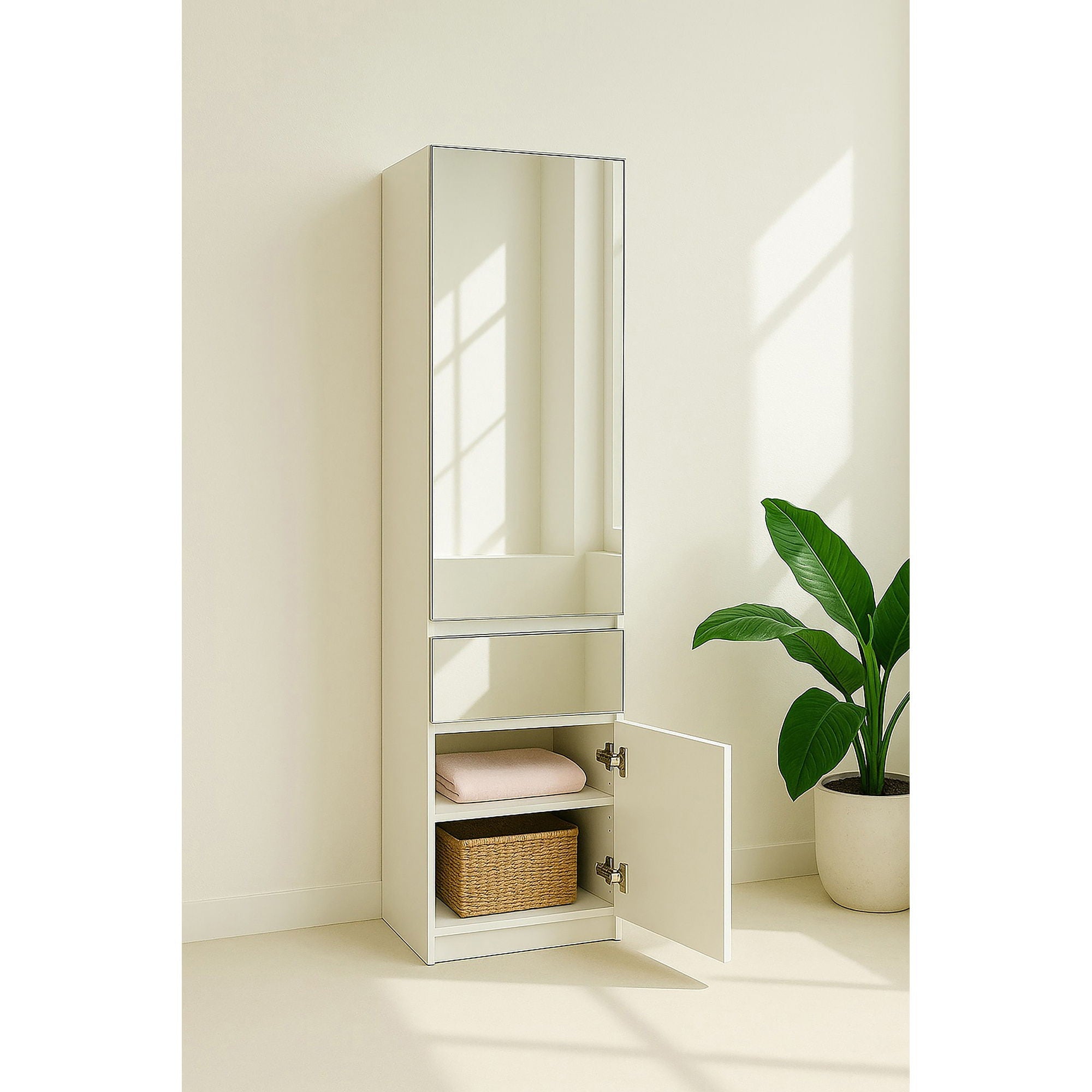 Elise - Slim Modular Closet Cabinet With Mirror - White by HouseOfZazla