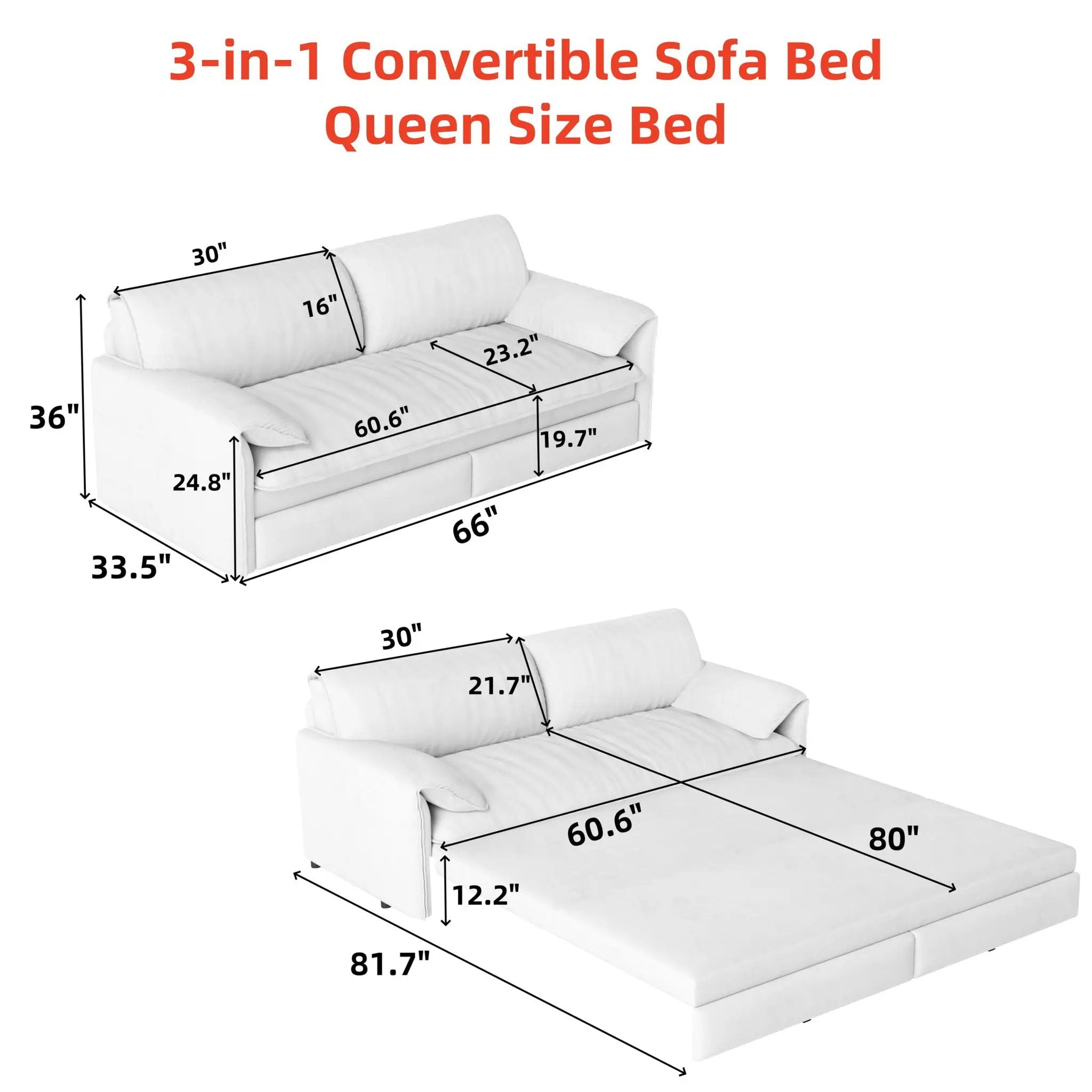 Queen Pull Out 3 In 1 Convertible Sleeper Sofa With Side Storage by HouseOfZazla