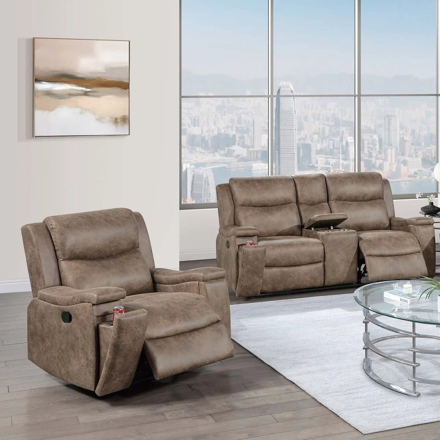 Modern Manual Motion Living Room Set With Hidden Cup Holders by HouseOfZazla