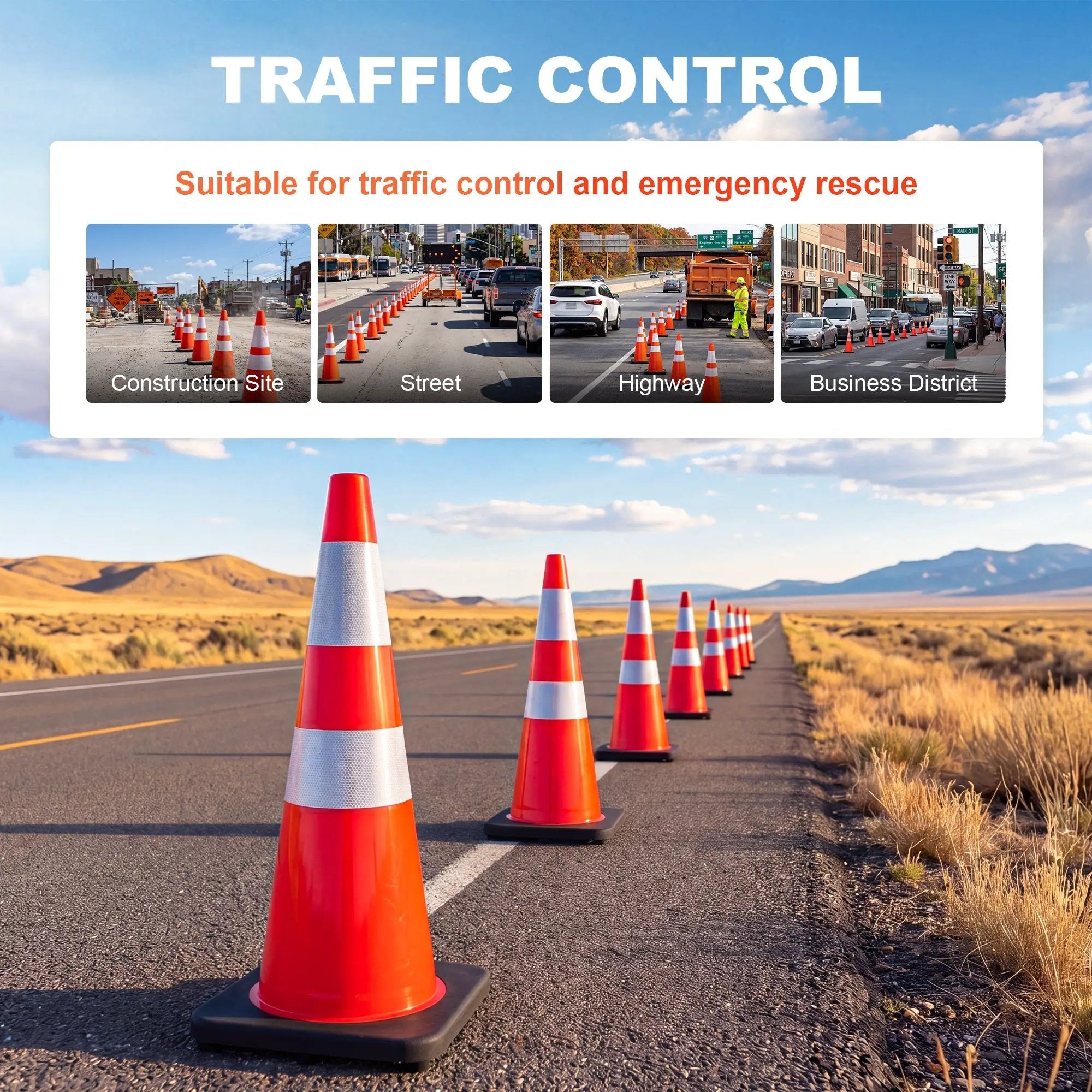 36" Heavy-Duty Traffic Cones with High-Visibility Reflective Collars - 4 Pack by HouseOfZazla