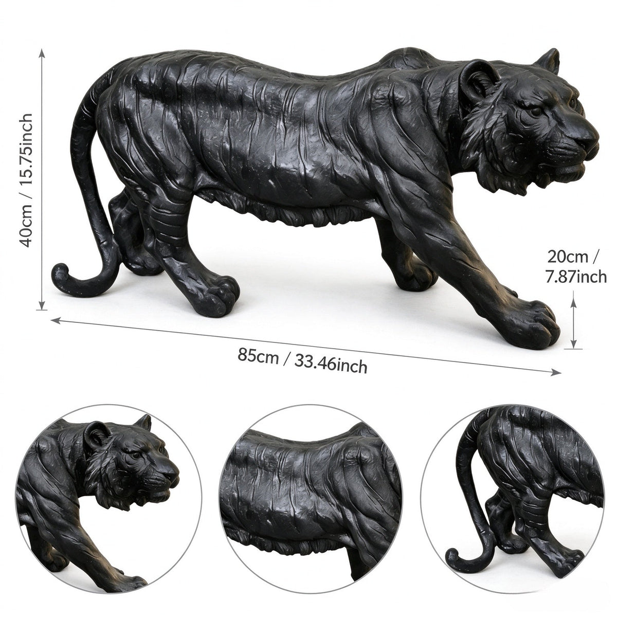 Matte Black Tiger Outdoor Statue with Weatherproof Resin - Black, photo 4 of 10