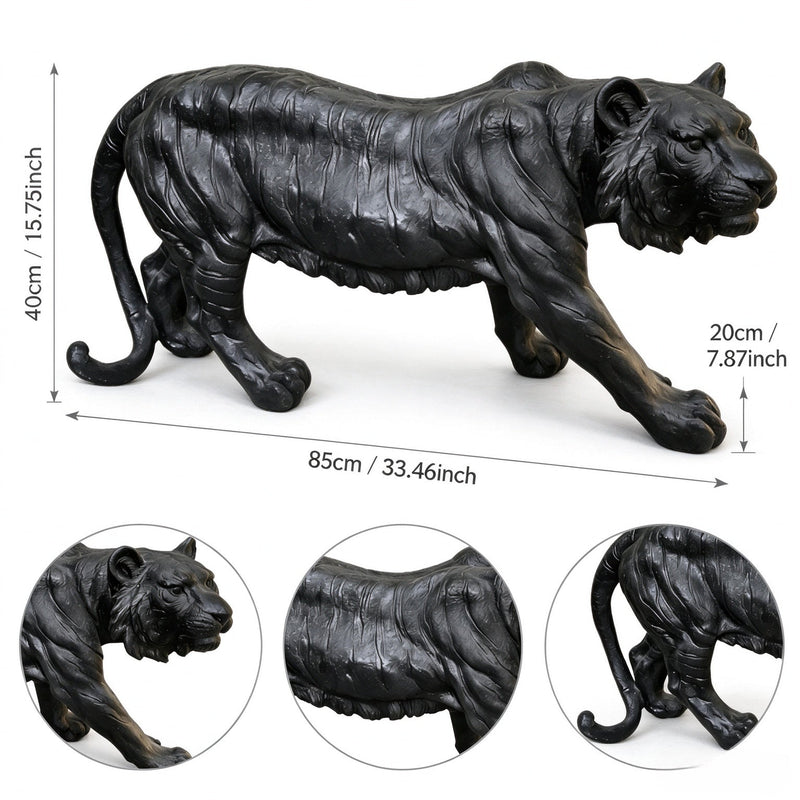 Matte Black Tiger Outdoor Statue with Weatherproof Resin - Black, photo 4 of 10