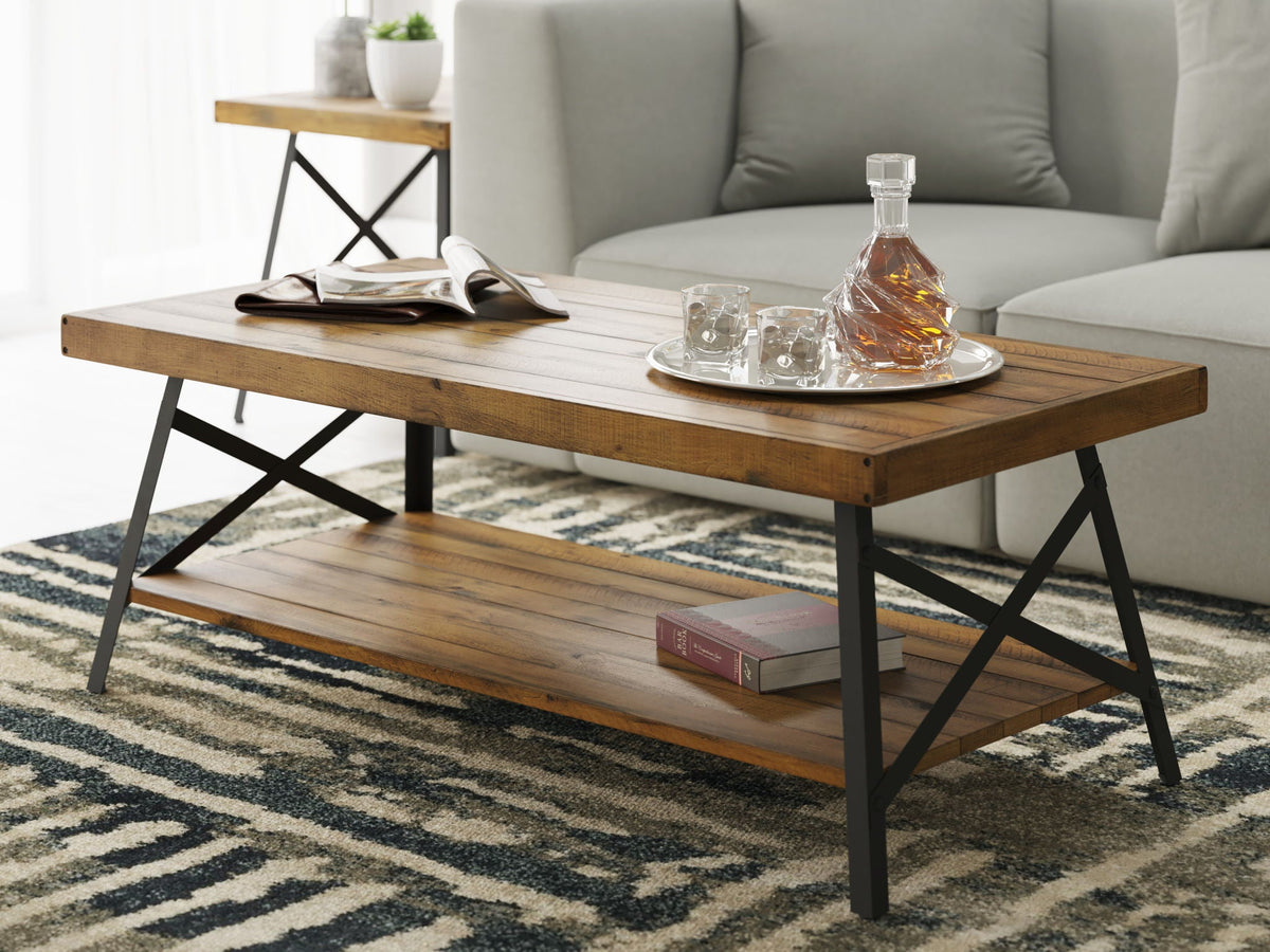 Modern Rustic Style Coffee Table with Spacious Top - Light or Dark Brown
