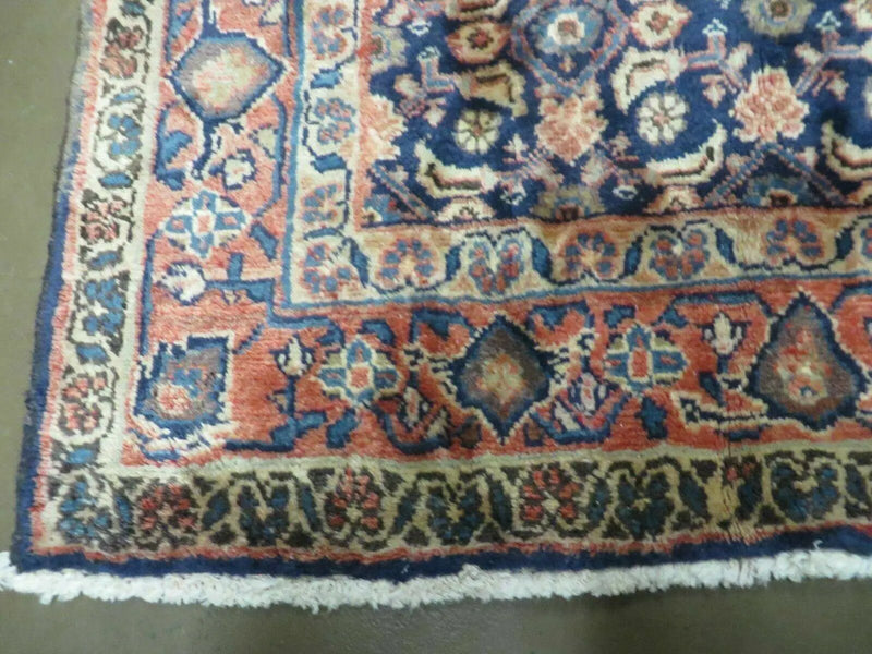 3'7" X 10' Antique Handmade India Floral Oriental Wool Runner Rug Organic Blue by Jewel Rugs