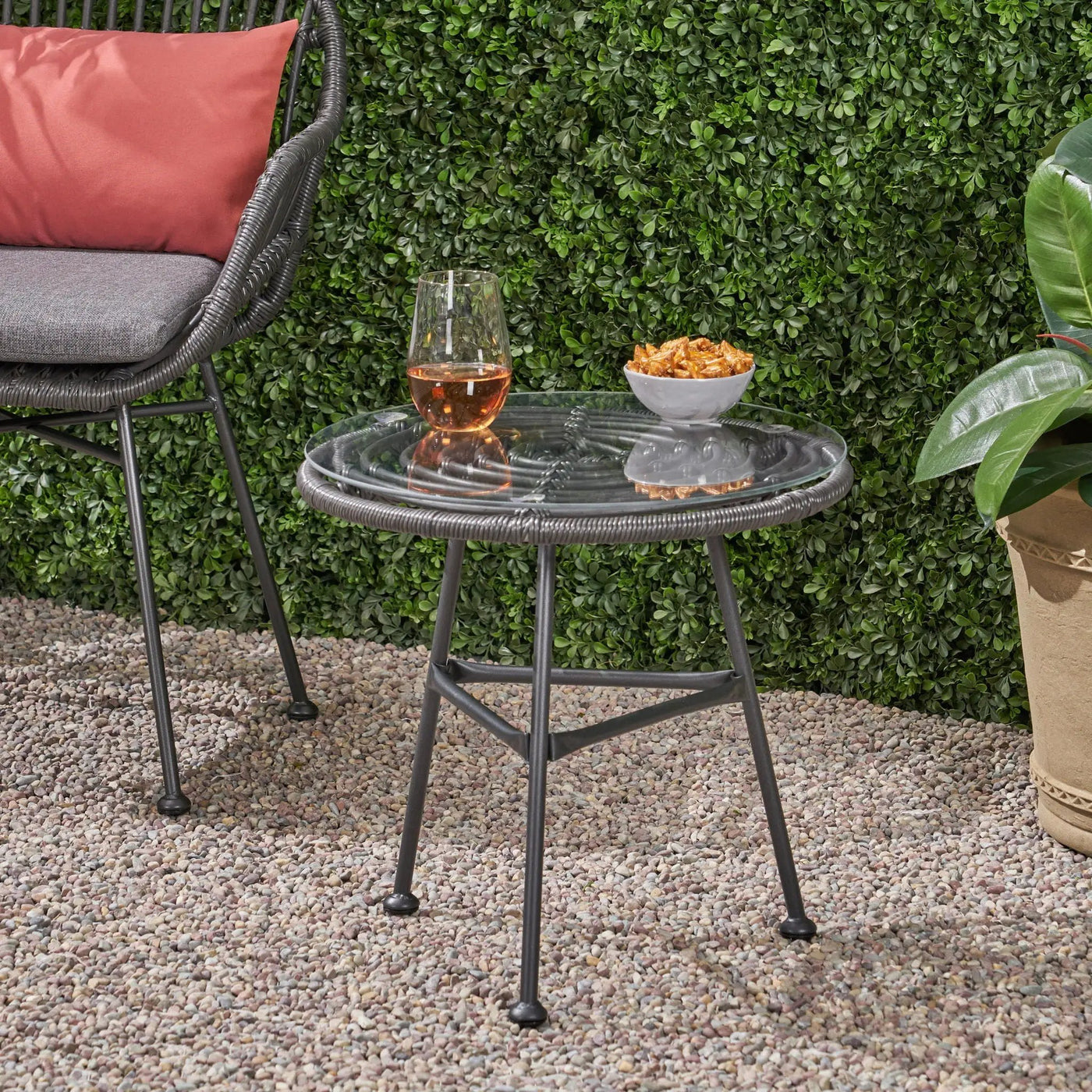Petrichor Outdoor Side Table with Tempered Glass and Steel Frame by HouseOfZazla