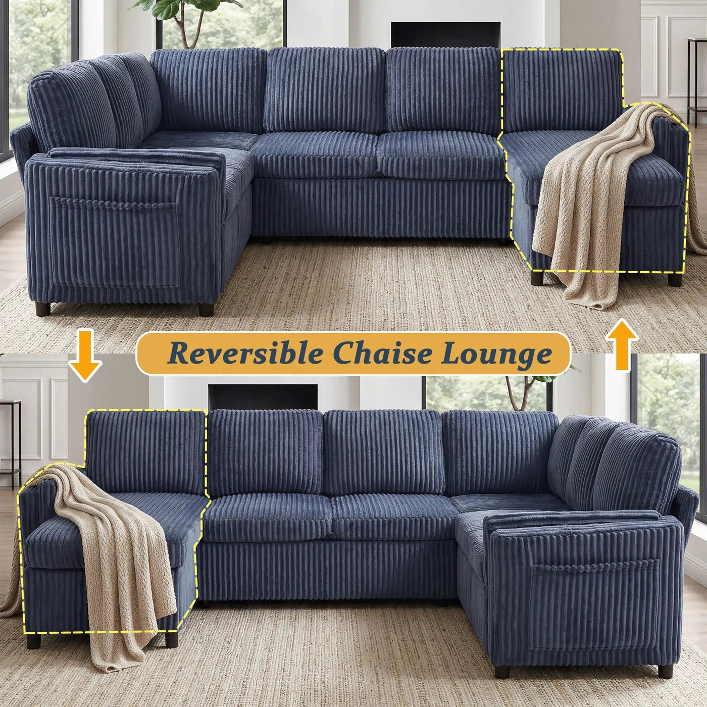 Convertible U-Shaped Sectional Sofa Bed With USB Ports And Storage by HouseOfZazla