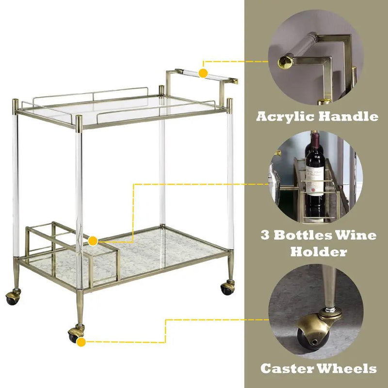 Cirro - Serving Cart - Antique Mirror & Wire Brass by Unique Piece Furniture