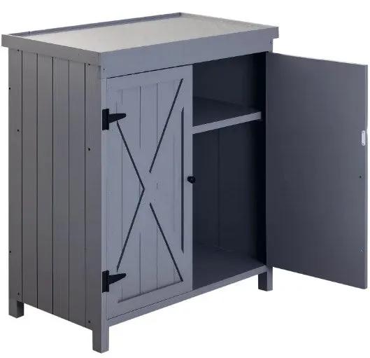 Tool Shed Outdoor Storage Cabinet with Galvanized Top and Two Shelves by HouseOfZazla