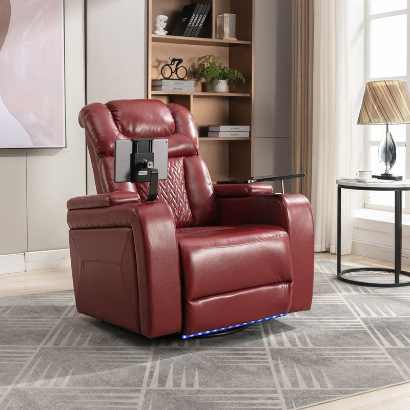 270 Degree Swivel Power Recliner With Tray Table, Phone Holder, Cup Holder, USB Port by HouseOfZazla