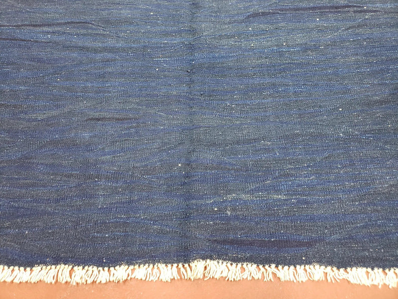 Large Blue Turkish Kilim Rug 7x10, Handmade, Wool by Jewel Rugs