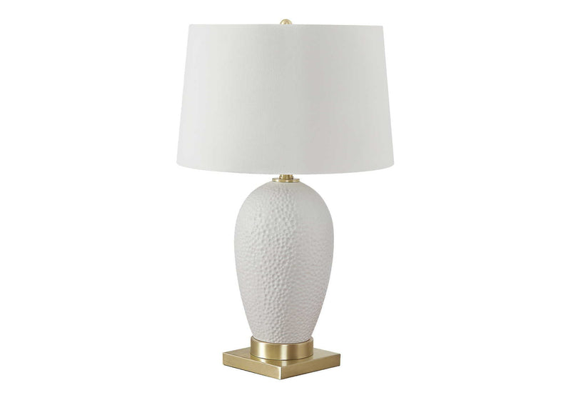 White Ceramic Table Lamp with Linen Shade - Transitional Style - White, photo 3 of 4