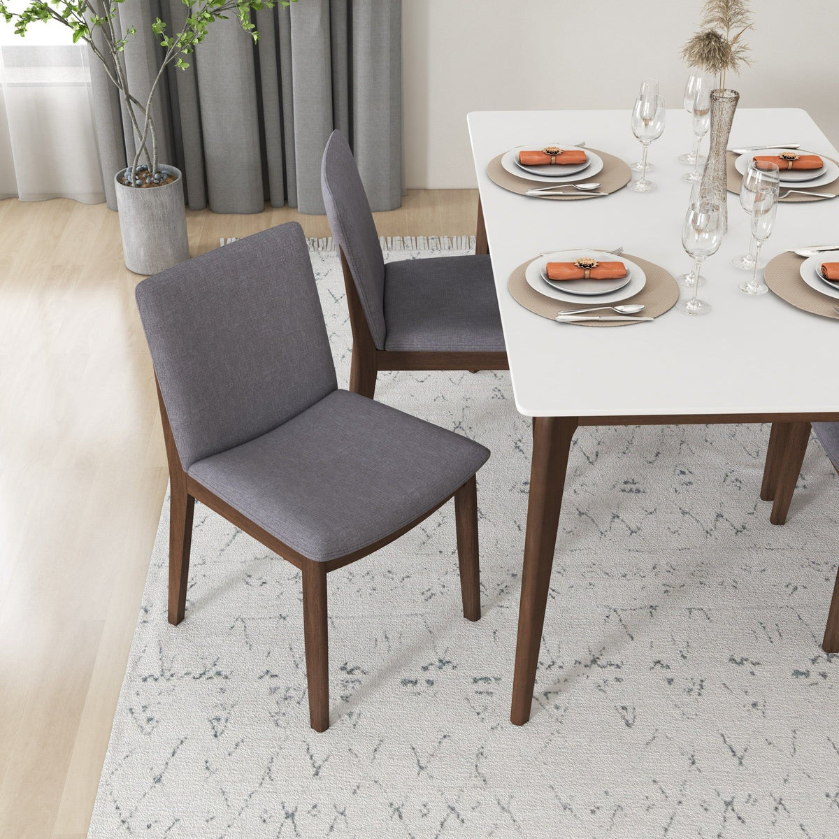 Mid-Century Modern Solid Wood Dining Chair Set with Fabric Upholstery - Multiple Colors, photo 25 of 40