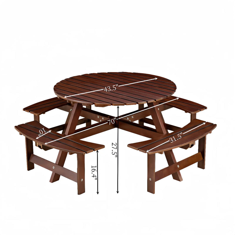 Outdoor 8 Person Round Picnic Table with Built-In Benches by HouseOfZazla