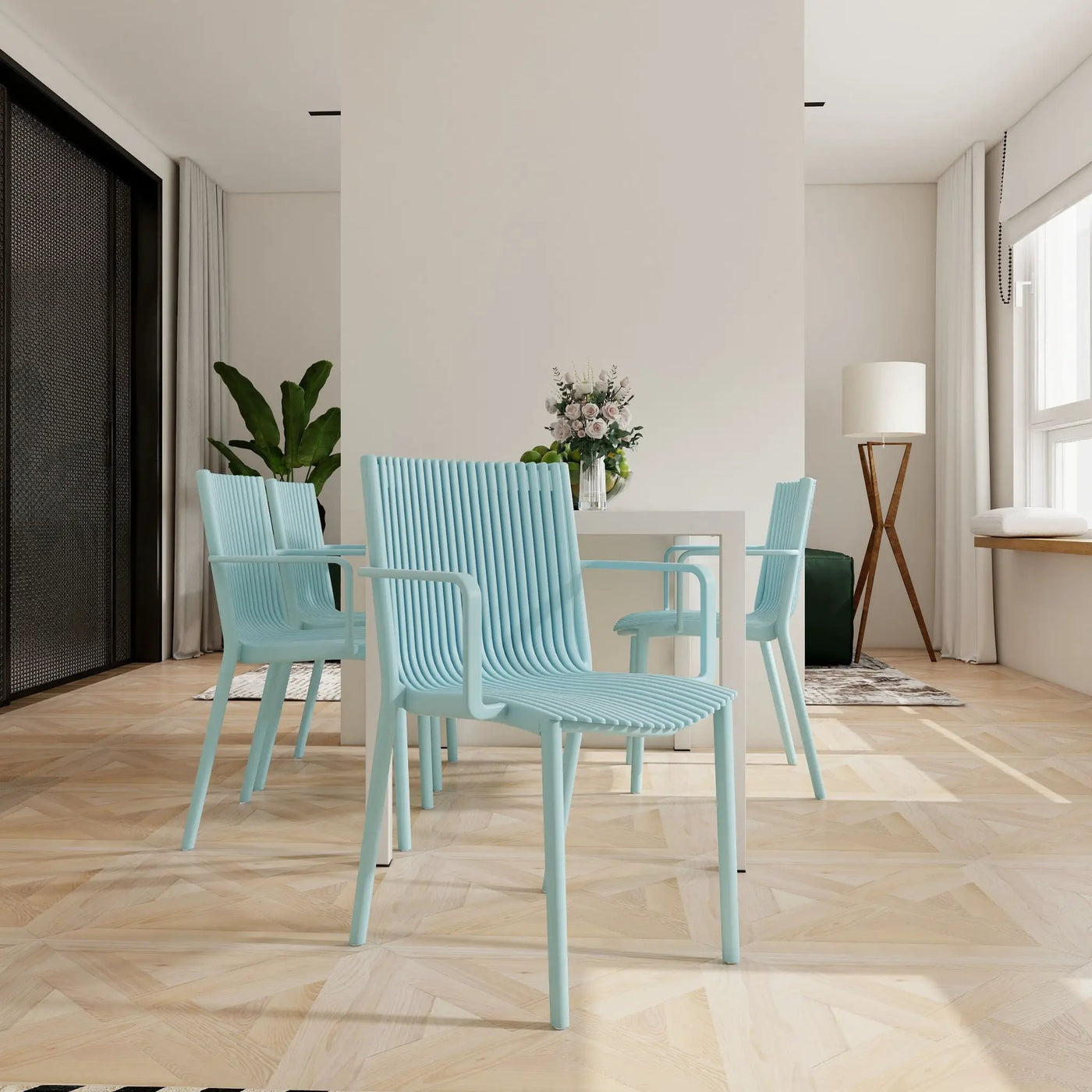 4 Piece Stackable Single Chairs With Vertical Stripe Design For All Weather by HouseOfZazla