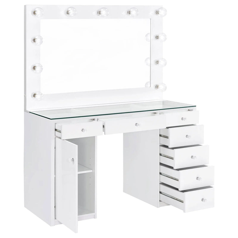 Acena 7-drawer Vanity Set with Lighting White High Gloss by Unique Piece Furniture