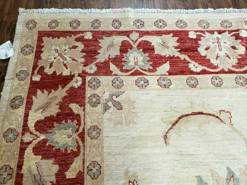 Peshawar Rug 10x14 Rug 10x14 Vintage Rug 10x14 Handmade Rug Chobi Rug Ivory Beige Red Rug by Jewel Rugs