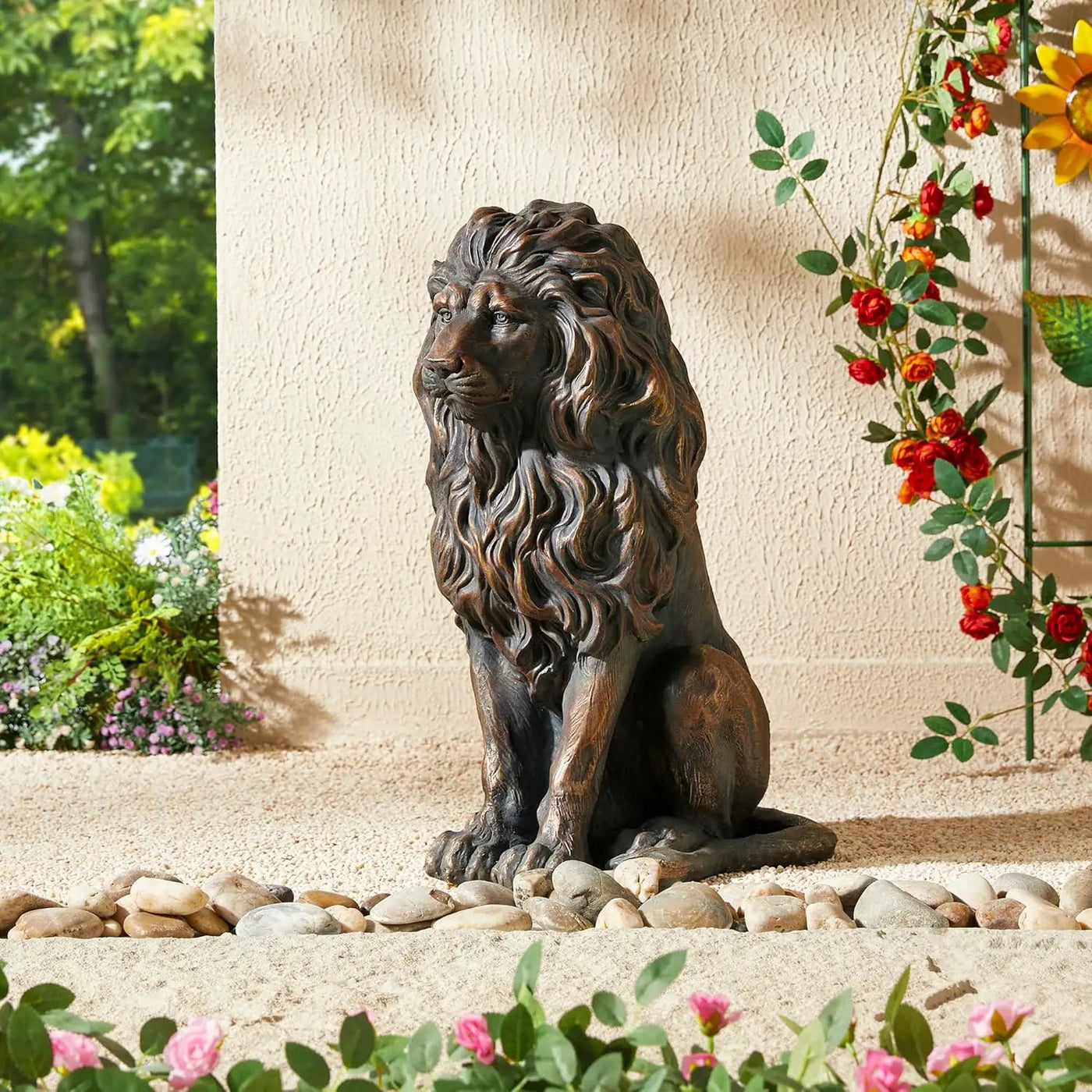20.5" Lion Statue - Resin Outdoor Guardian Sculpture by HouseOfZazla