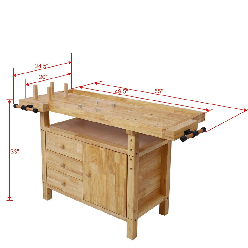 Wood Workbench For Garage Workshop And Home - Natural by HouseOfZazla