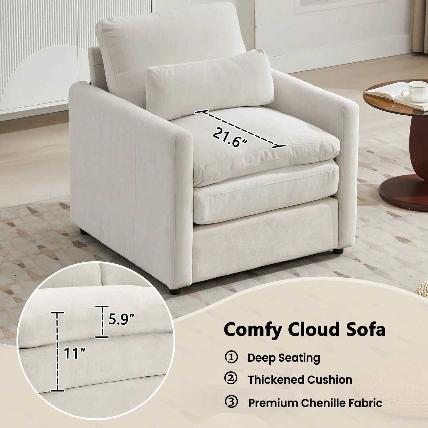 Cozy Upholstered Cushion Armchair For Living Room by HouseOfZazla