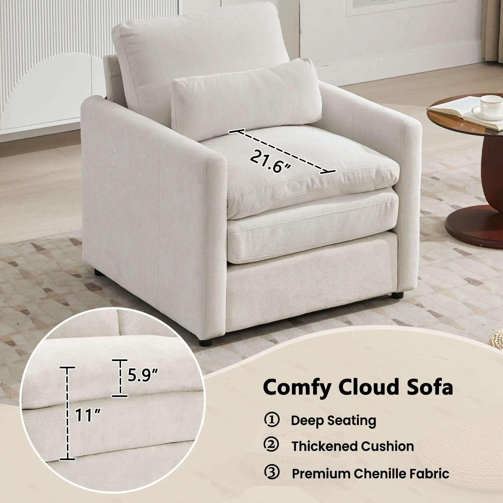 Cozy Upholstered Cushion Armchair For Living Room by Unique Piece Furniture