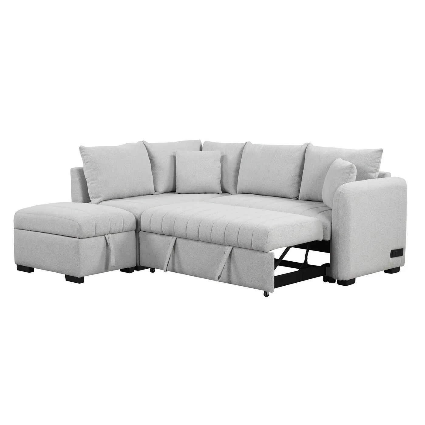 L-Shaped Sectional Pull Out Sofa Bed Sleeper Sofa With Two USB Ports, Two Power Sockets And A Movable Storage Ottoman by HouseOfZazla