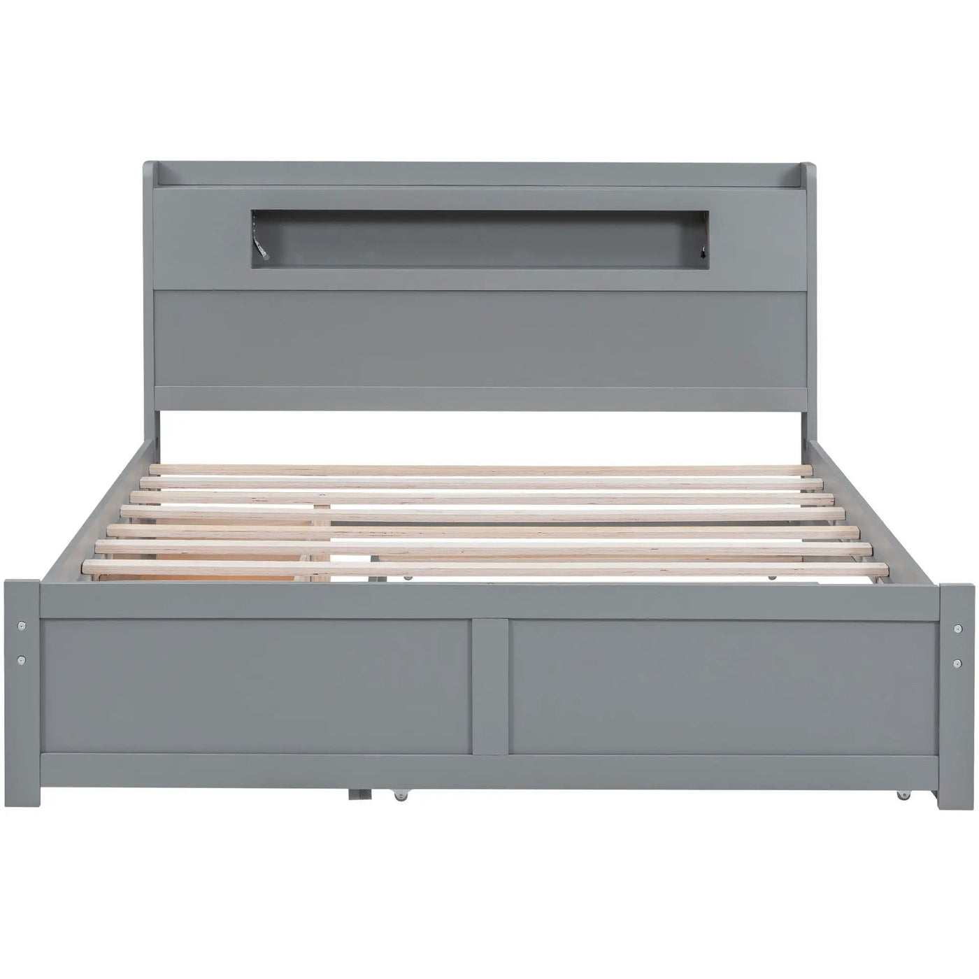 Storage Platform Bed With LED Lights, 2 Drawers And Trundle by HouseOfZazla