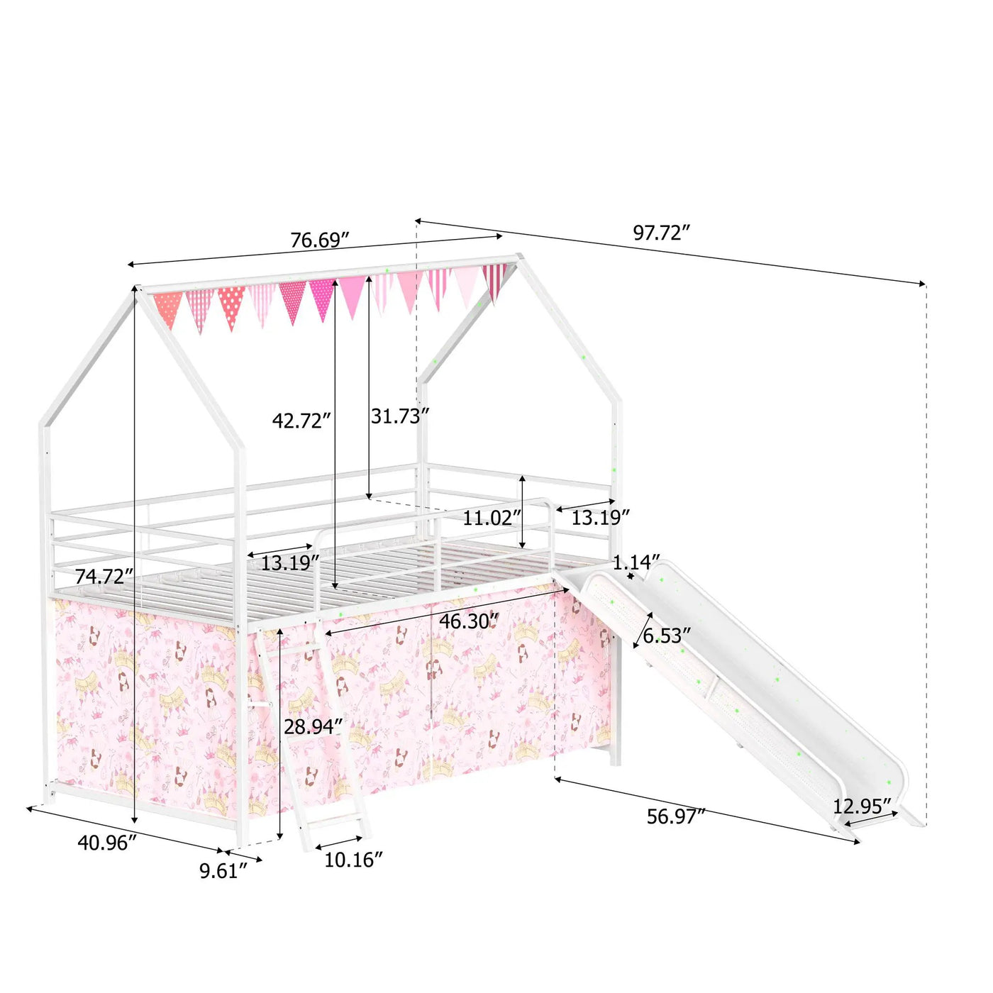 Jack - House Loft Bed With Slide And Curtain Set by HouseOfZazla