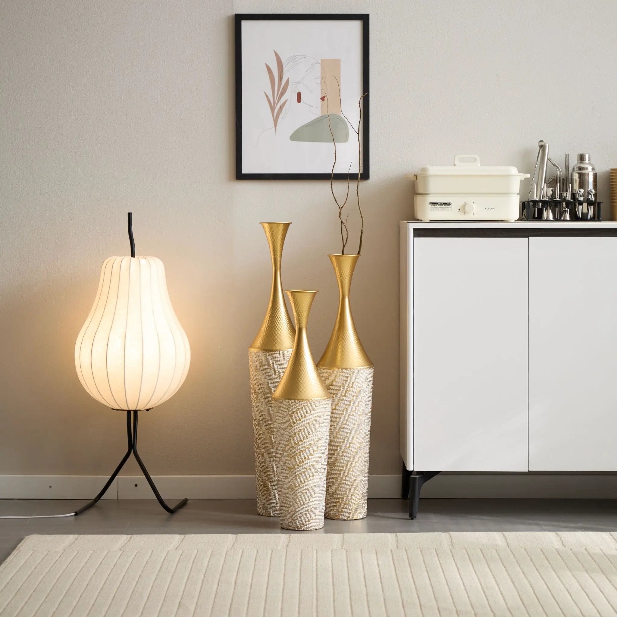 Floor Metal Vase Modern Style Decoration Home Woven Pattern Metal Vase 3 Piece Set Gorgeous Home Decoration Large Glazed Metal Vase - Champagne by HouseOfZazla