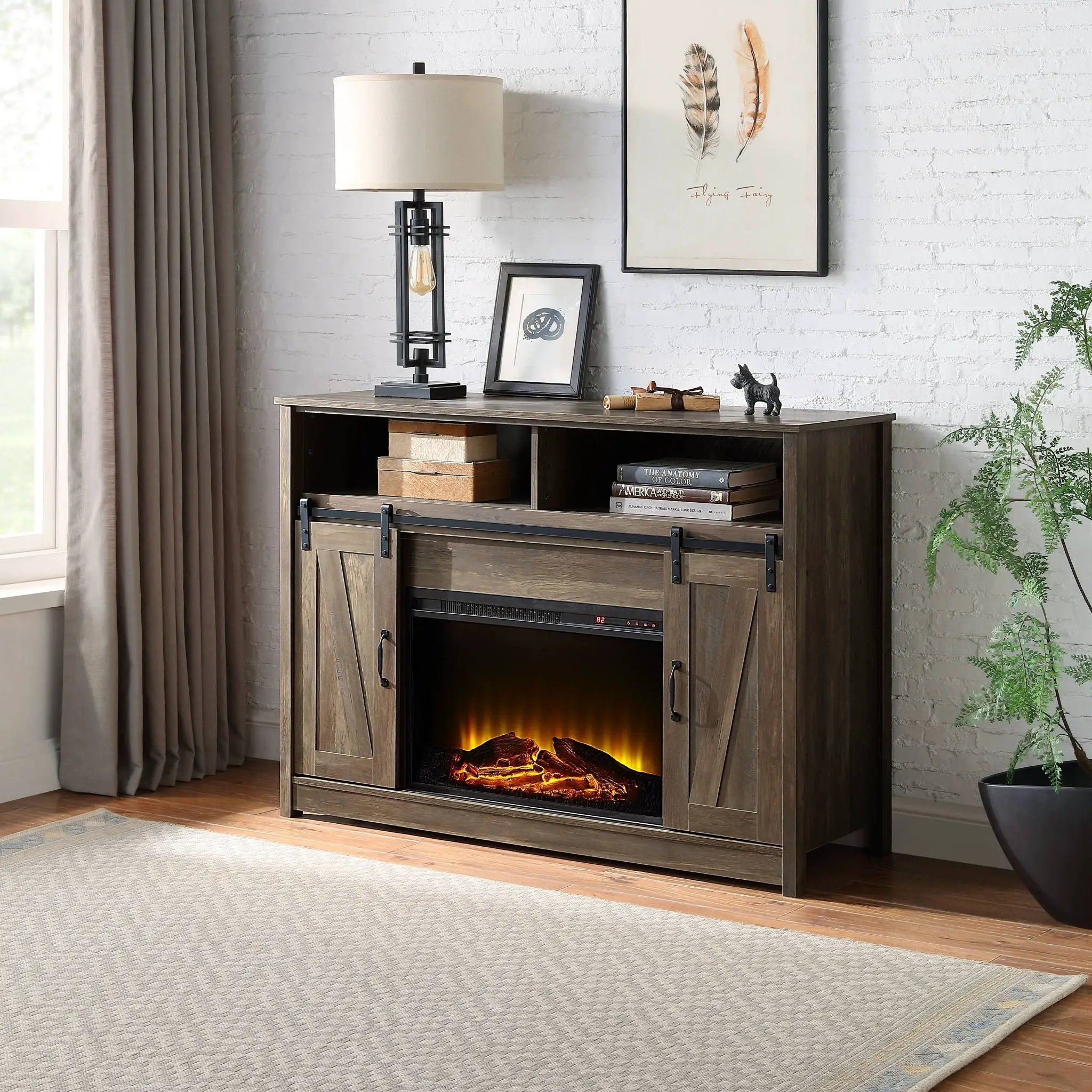 Tobias - Fireplace With Shelf Storage - Oak by HouseOfZazla