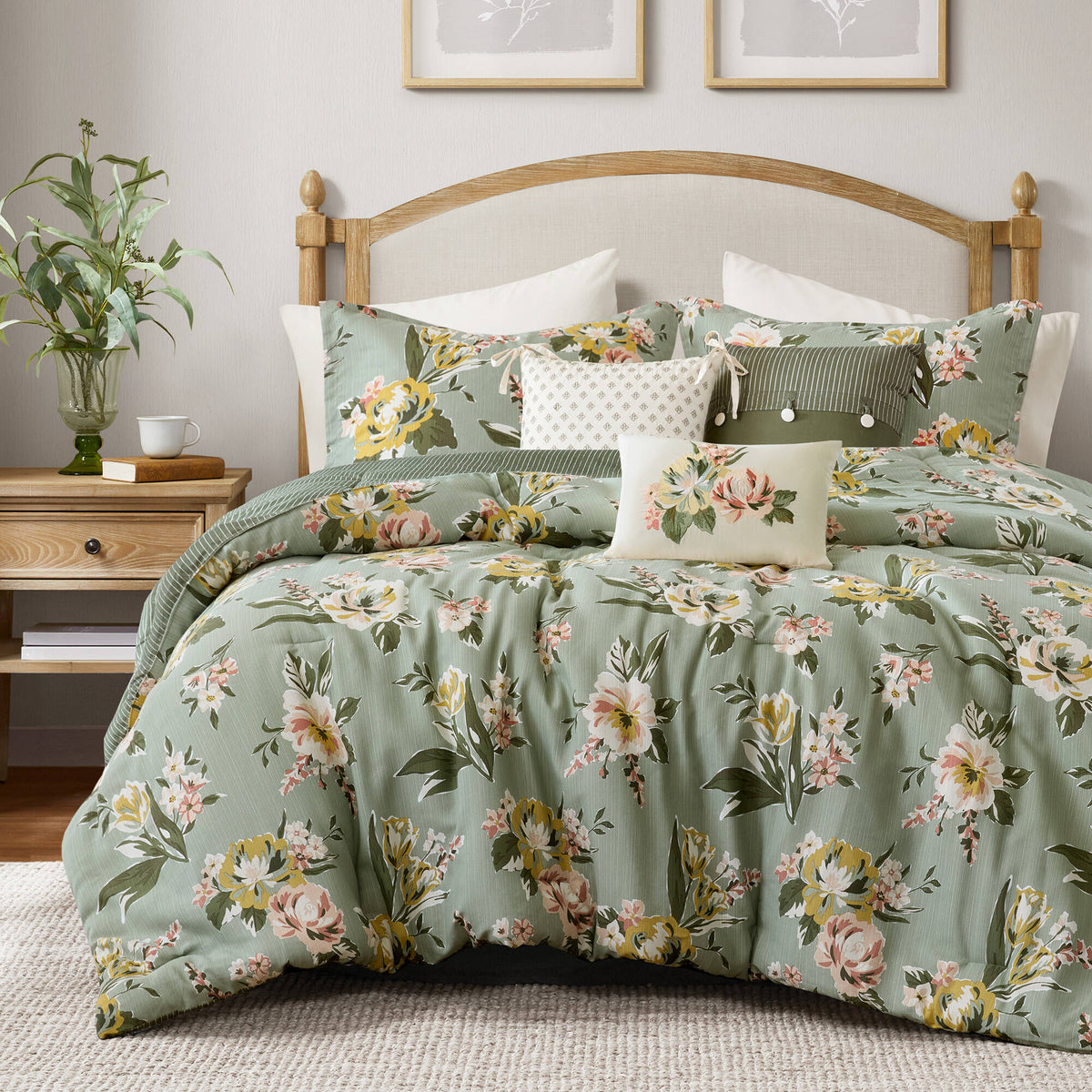 Cal King Floral Comforter Set with Cotton Blend - 7 Piece Set, photo 7 of 10