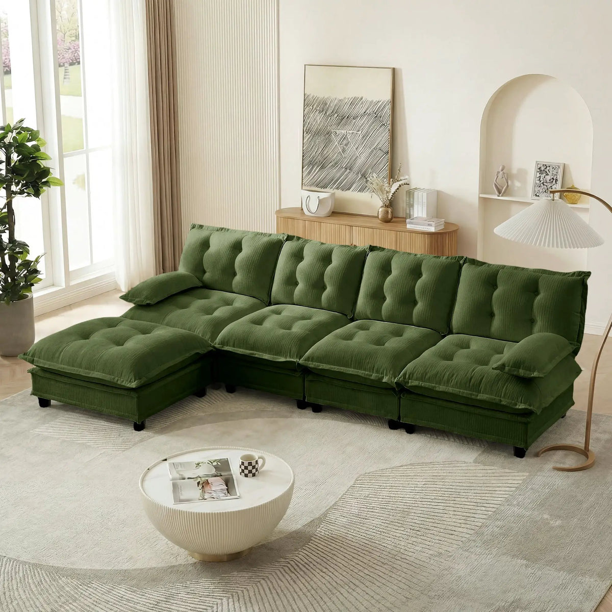 138" L Shaped Modern Sofa Modular Sectional Cloud Couch with Ottoman by HouseOfZazla
